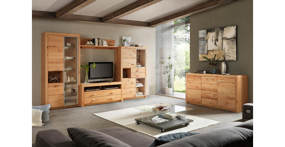 WOHNWAND  in Buchefarben  322/196/50 cm  - Buchefarben/Alufarben, KONVENTIONELL, Glas/Holz (322/196/50cm) - Cantus