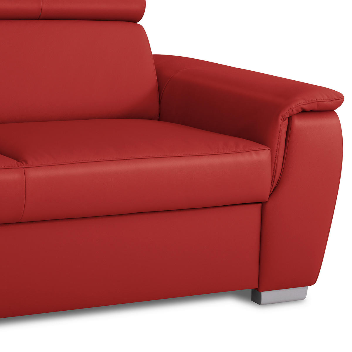 WOHNLANDSCHAFT Rot Kombination Echtleder/Lederlook Bettkasten, Schlaffunktion, Rücken echt, Armteilverstellung, Kopfteilverstellung  - Rot, Leder/Metall (211/262cm) - Celina Home