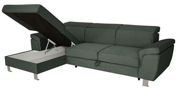 ECKSOFA in Cord Waldgrün - Waldgrün/Silberfarben, Design, Textil/Metall (167/250cm) - Xora