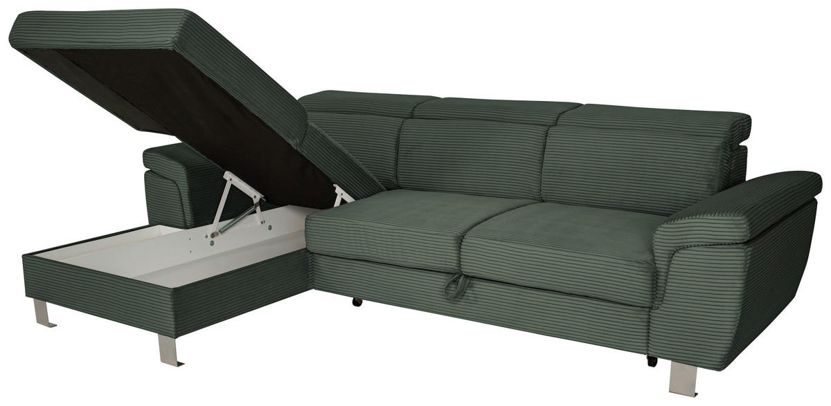 ECKSOFA in Cord Waldgrün  - Waldgrün/Silberfarben, Design, Textil/Metall (167/250cm) - Xora