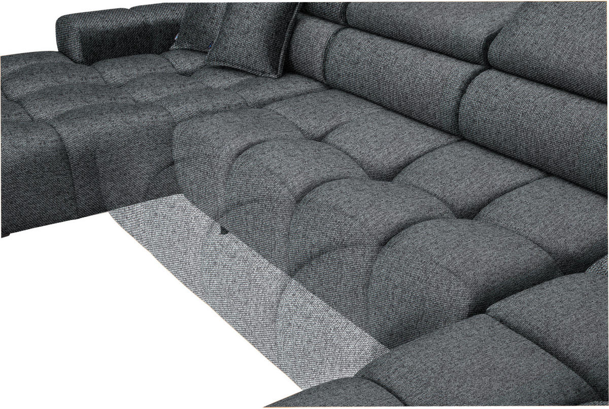 WOHNLANDSCHAFT Dunkelgrau Webstoff  - Dunkelgrau/Schwarz, Design, Textil/Metall (177/385/216cm) - Welnova