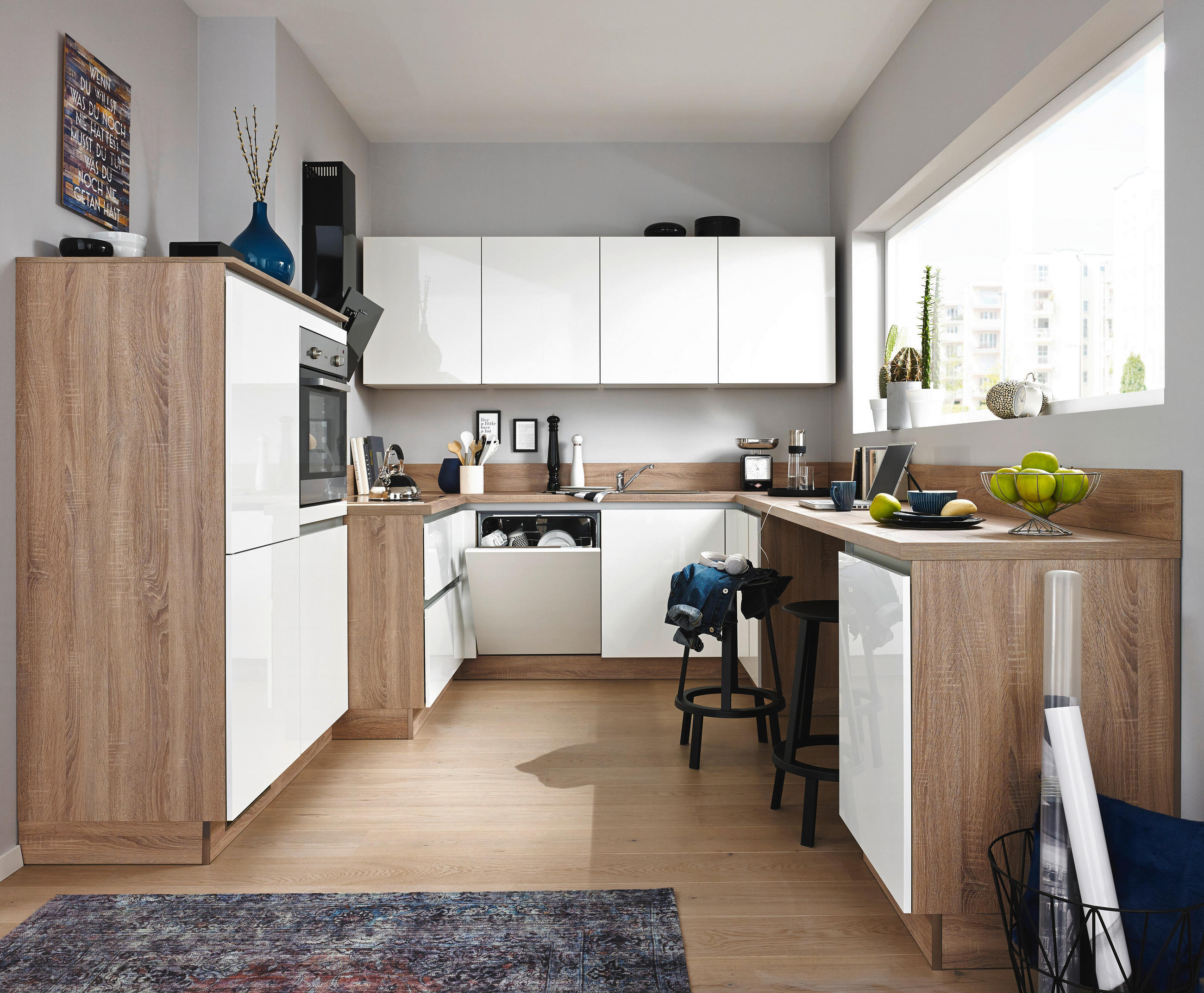 KUCHYNSKÁ LINKA STAR 340 - biela/farba duba, Modern, kompozitné drevo (275/250/340cm) - Welnova