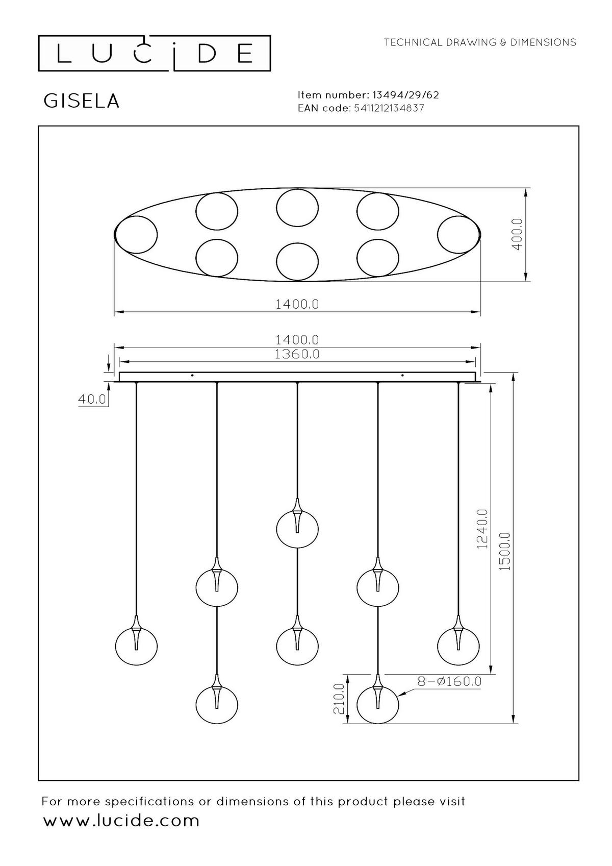 LED-PENDELLEUCHTE    - Design, Glas (140cm) - Lucide