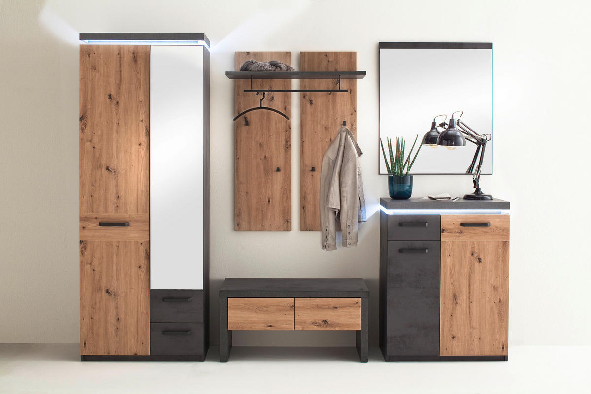 SCHUHSCHRANK 75/99/38 cm  - Eichefarben/Anthrazit, Design, Holzwerkstoff/Metall (75/99/38cm) - Voleo