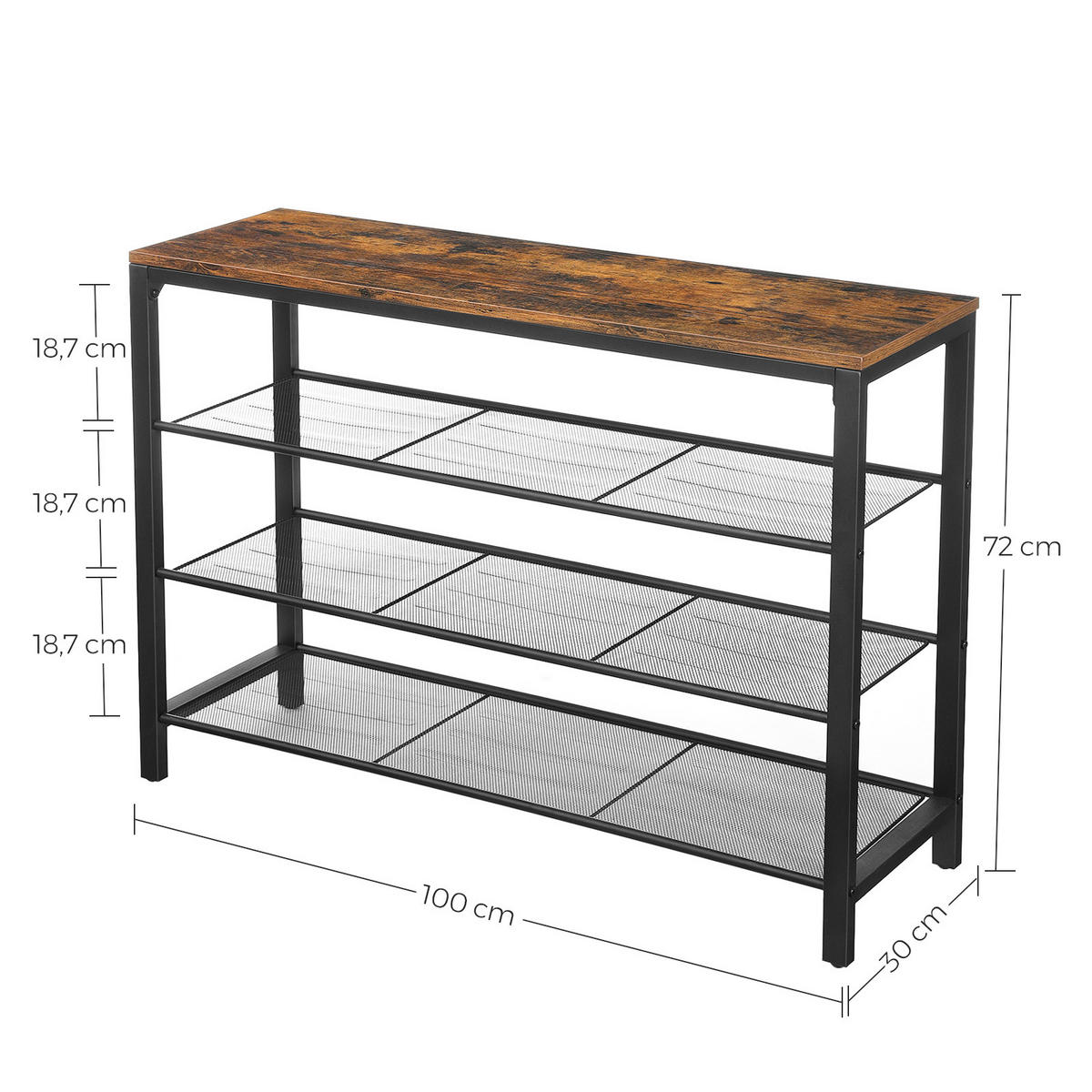 REGÁL NA TOPÁNKY, hnedá, čierna, 100/72/30 cm - hnedá/čierna, Trend, kov/kompozitné drevo (100/72/30cm) - Boxxx