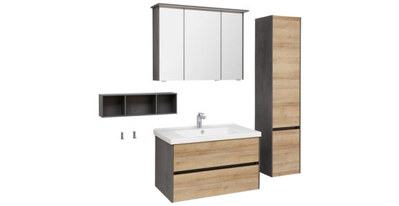 HOCHSCHRANK Eichefarben - Dunkelgrau/Eichefarben, Design, Glas/Holzwerkstoff (37/168/33cm) - Dieter Knoll
