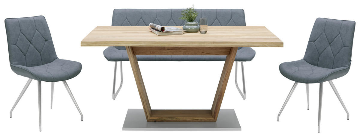 JEDILNA MIZA, masivno hrast barve hrasta  - barve kroma/srebrne barve, Natur, kovina/les (160/90/78,5cm) - Linea Natura