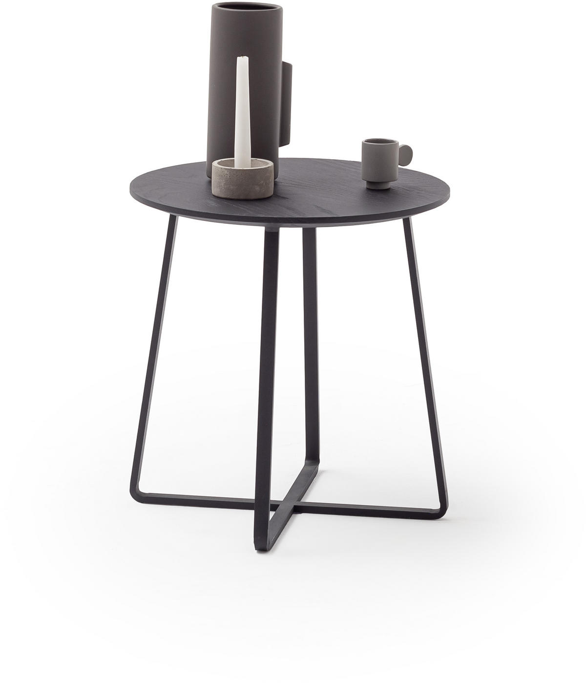 COUCHTISCH Eiche massiv 45/45/47 cm rund Schwarz  - Schwarz, Natur, Holz/Metall (45/45/47cm) - Schöner Wohnen