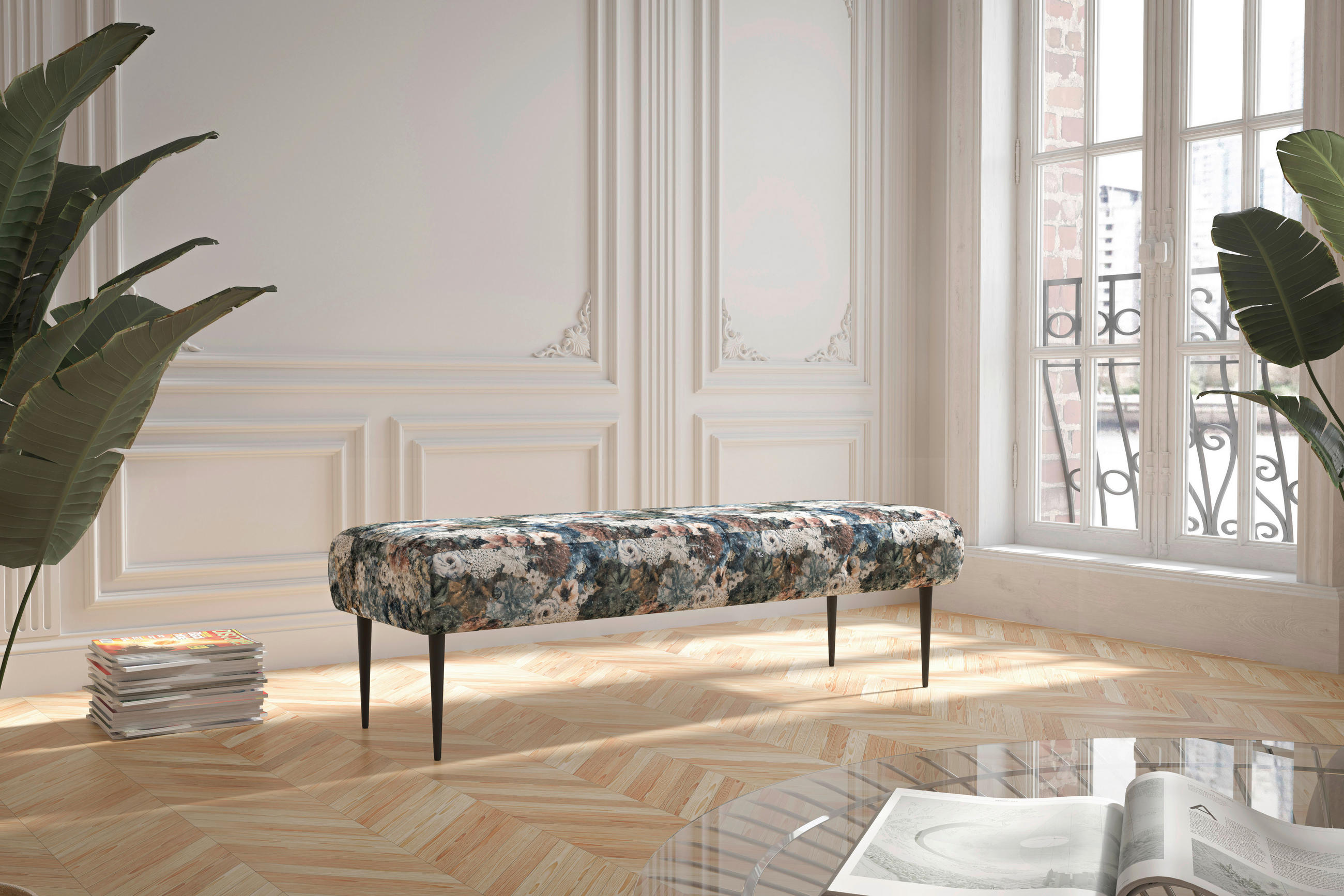 SITZBANK in Textil Blau, Rosa, Beige - Blau/Beige, Konventionell, Textil/Metall (159/52/54cm) - Sit & More