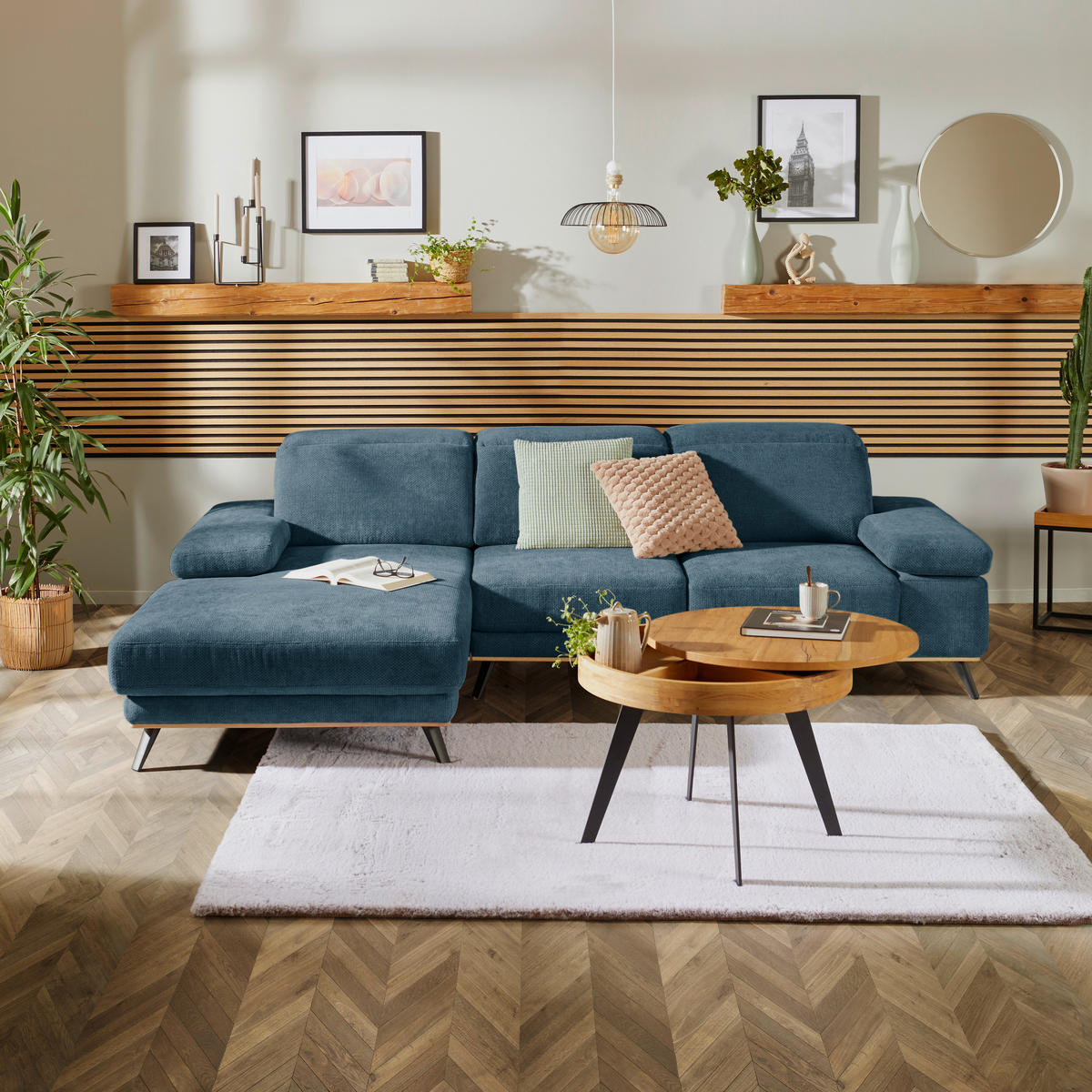 ECKSOFA ROYCE Blau Struktur  - Blau/Schwarz, MODERN, Textil/Metall (194/283cm) - MID.YOU