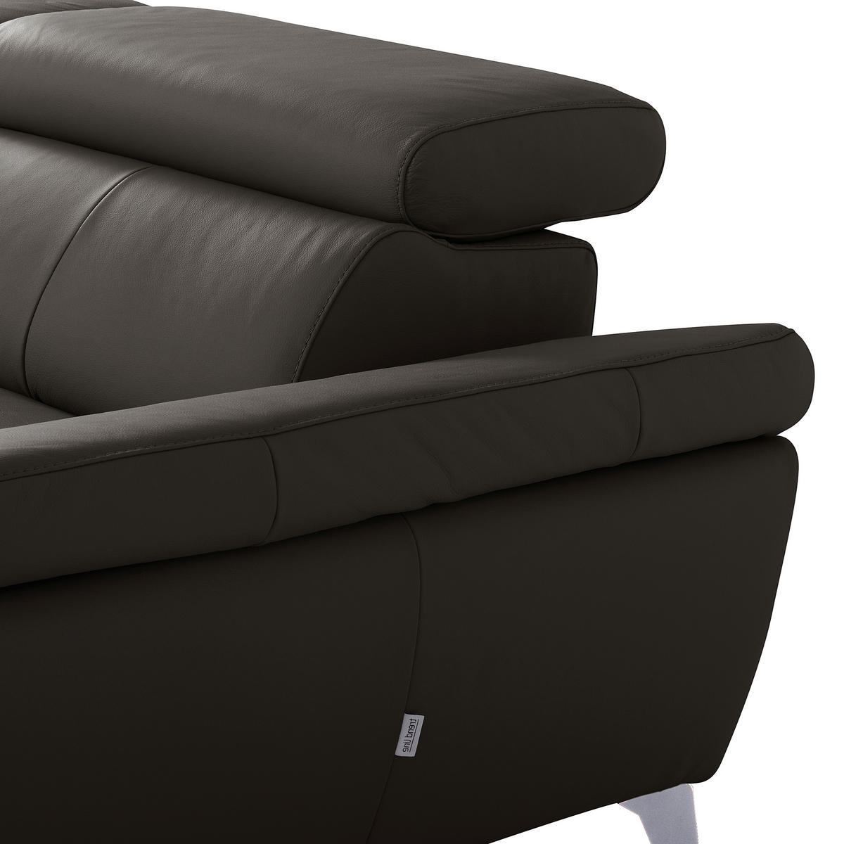 ECKSOFA  in Lederlook Echtleder Dunkelbraun  - Chromfarben/Dunkelbraun, Design, Leder/Textil (252/179cm) - Livetastic