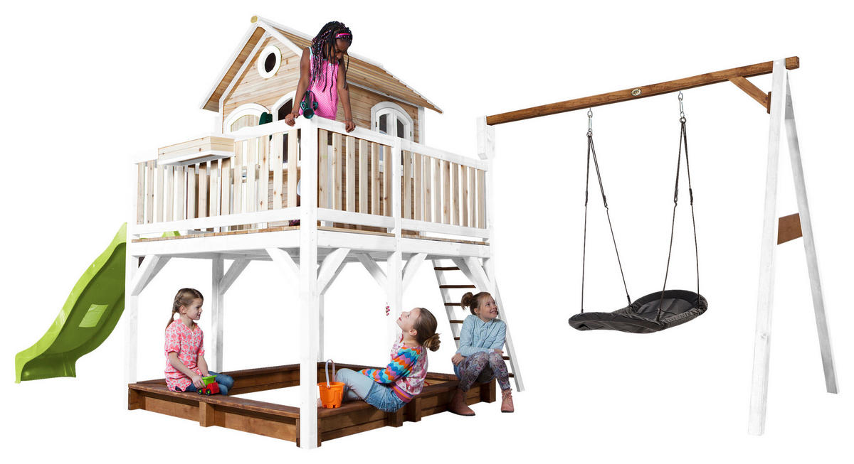 SPIELTURM 613/291/277 cm  - Braun/Weiß, KONVENTIONELL, Holz (613/291/277cm) - Ambia Garden