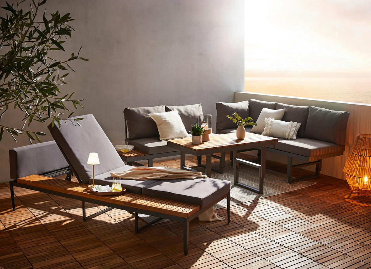 LOUNGEGARNITUR   110/45-63/48 cm  - Grau/Teakfarben, Modern, Holz/Metall (110/45-63/48cm) - Ambia Garden