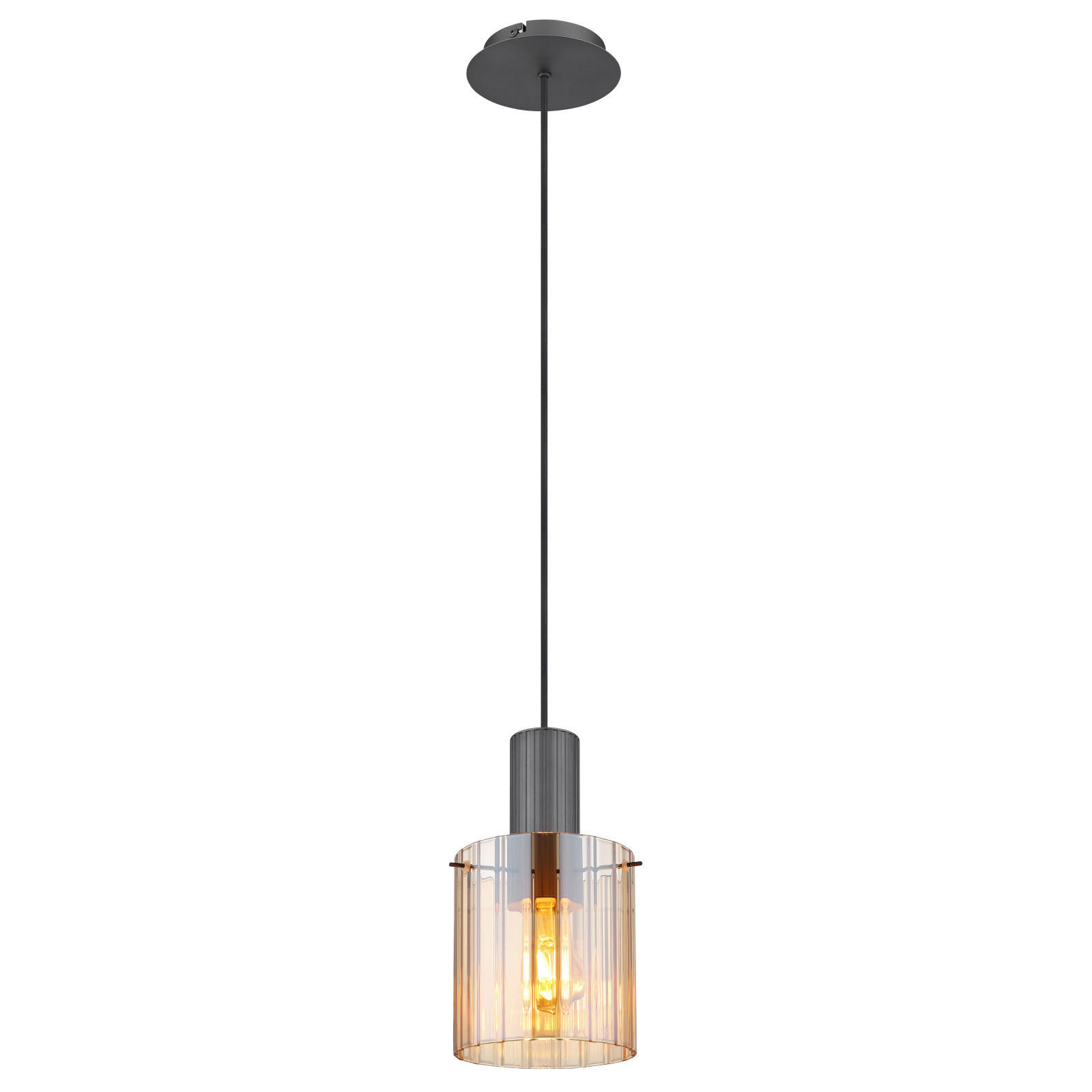 ZÁVESNÉ SVIETIDLO, E27/40 W, 18/120 cm  - jantárová/tmavosivá, Design, kov/sklo (18/120cm) - Globo
