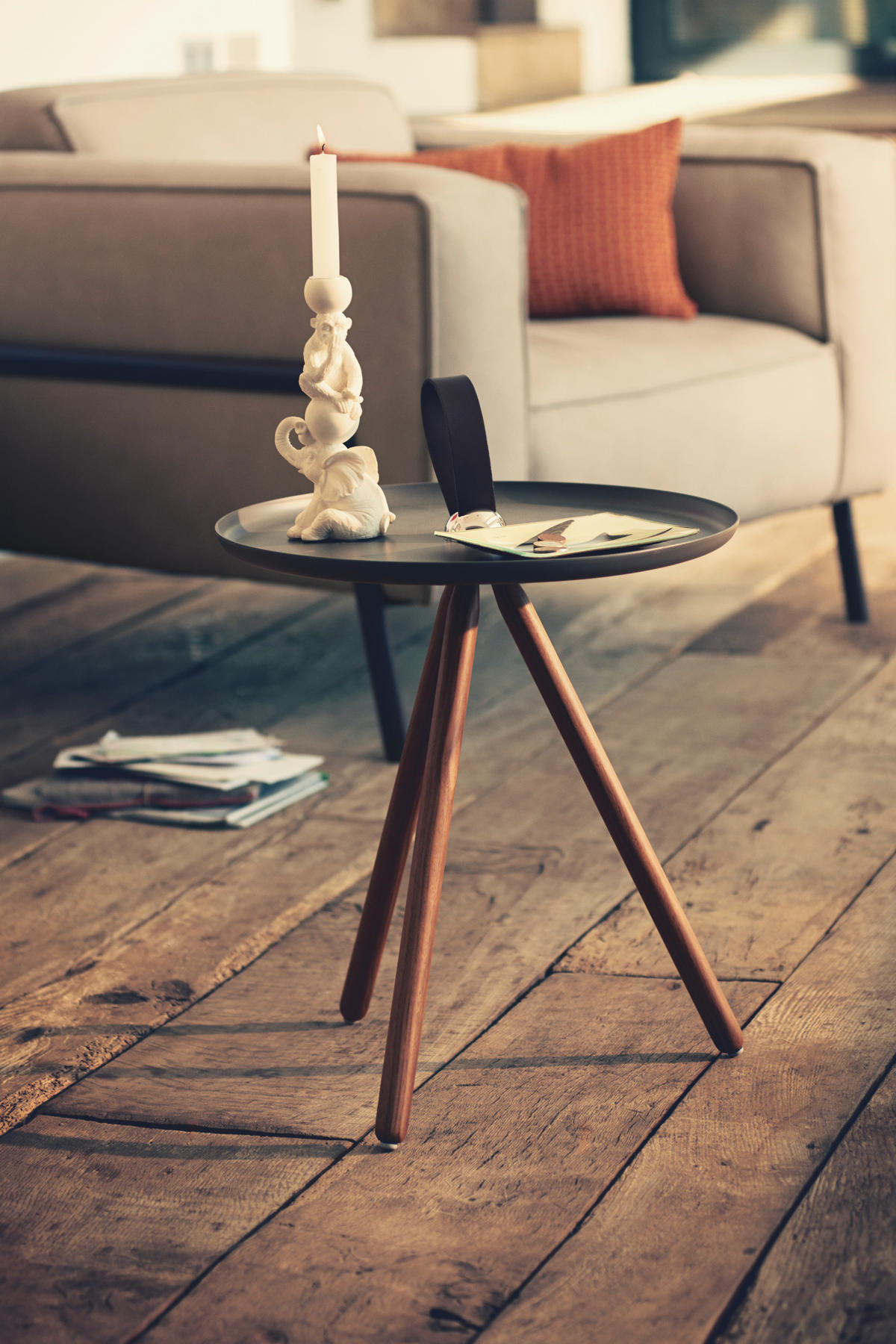 BEISTELLTISCH 40/40/45 cm Nussbaum massiv Braun, Nussbaumfarben rund  - Nussbaumfarben/Braun, Design, Holz/Metall (40/40/45cm) - Rolf Benz