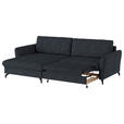 ECKSOFA in Flachgewebe, Leinenoptik Dunkelblau  - Schwarz/Dunkelblau, Design, Textil/Metall (170/242cm) - Xora