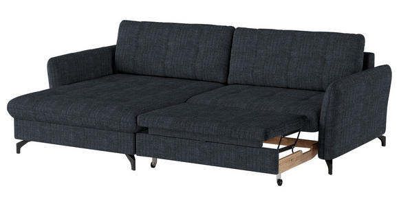 ECKSOFA in Flachgewebe, Leinenoptik Dunkelblau  - Schwarz/Dunkelblau, Design, Textil/Metall (170/242cm) - Xora