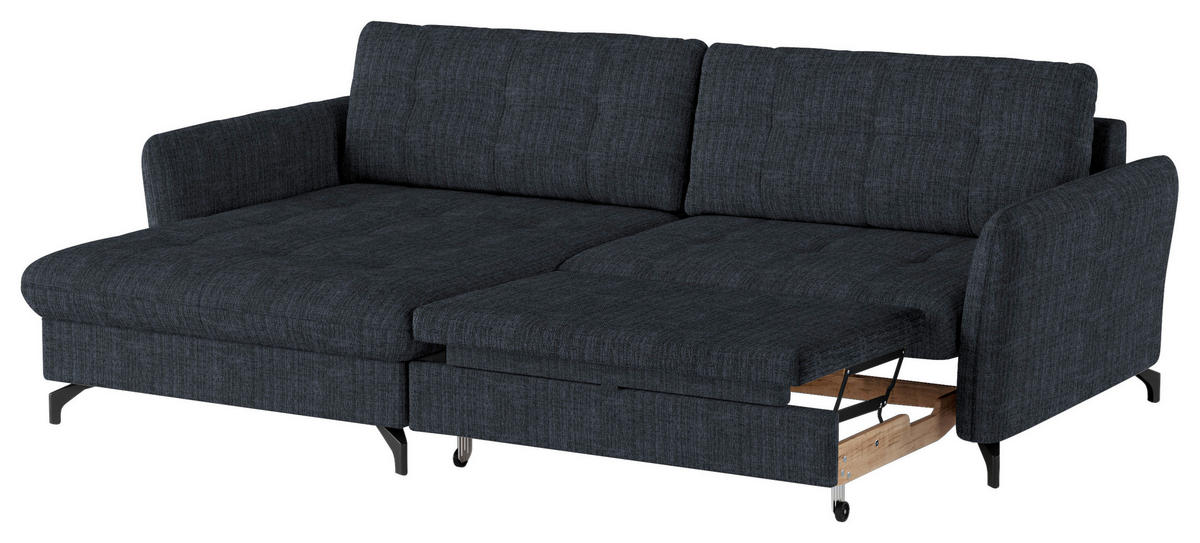 ECKSOFA in Flachgewebe, Leinenoptik Dunkelblau  170/242 cm  - Schwarz/Dunkelblau, Design, Textil/Metall (170/242cm) - Xora