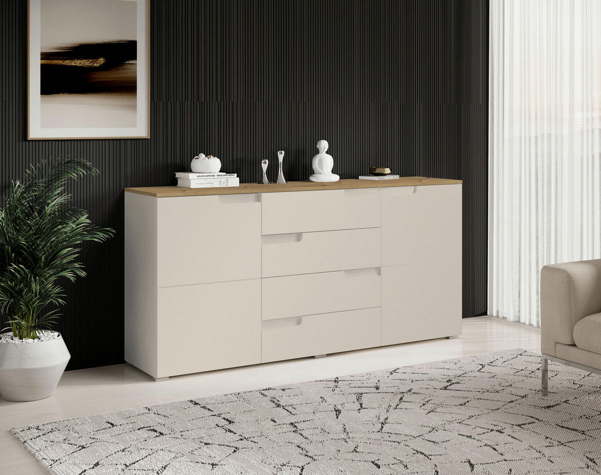 SIDEBOARD Swim 165/80/40 cm 4 Schublade(n)  - Kaschmir/Schwarz, Design, Holzwerkstoff/Kunststoff (165/80/40cm) - MID.YOU