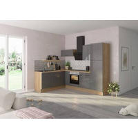 ECKKÜCHE 200/270 cm  in Anthrazit, Eichefarben  - Edelstahlfarben/Eichefarben, Basics, Holzwerkstoff/Metall (200/270cm) - Optifit