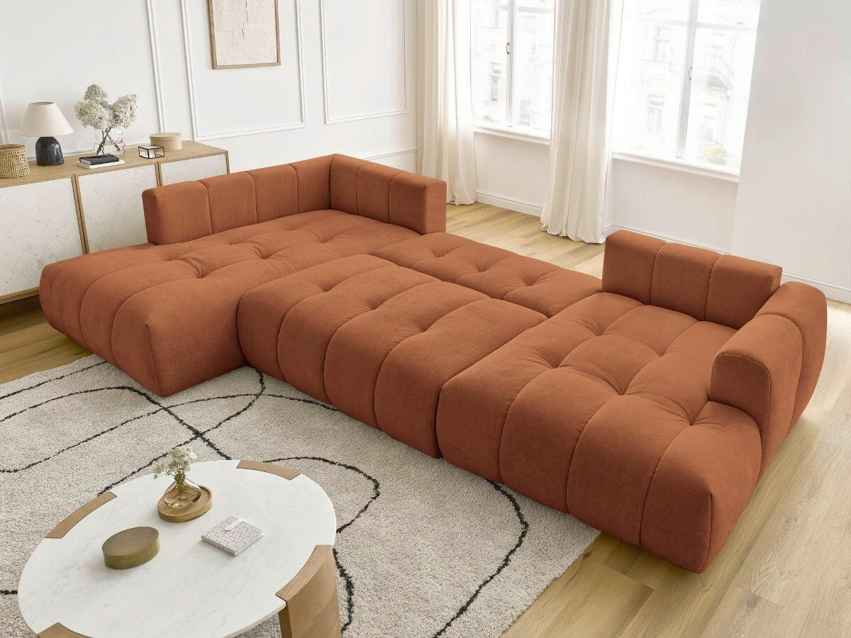 WOHNLANDSCHAFT  FUJI  Orange Leinenoptik  - Schwarz/Orange, MODERN, Kunststoff/Textil (204/377/160cm)