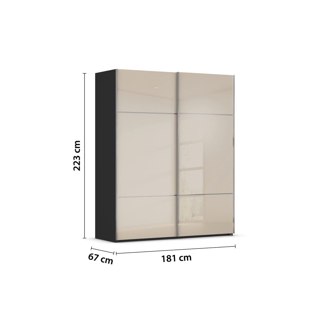 SCHWEBETÜRENSCHRANK 181/223/67 cm 2-türig Schwarz, Champagner  - Chromfarben/Champagner, KONVENTIONELL, Glas/Holzwerkstoff (181/223/67cm) - Novel
