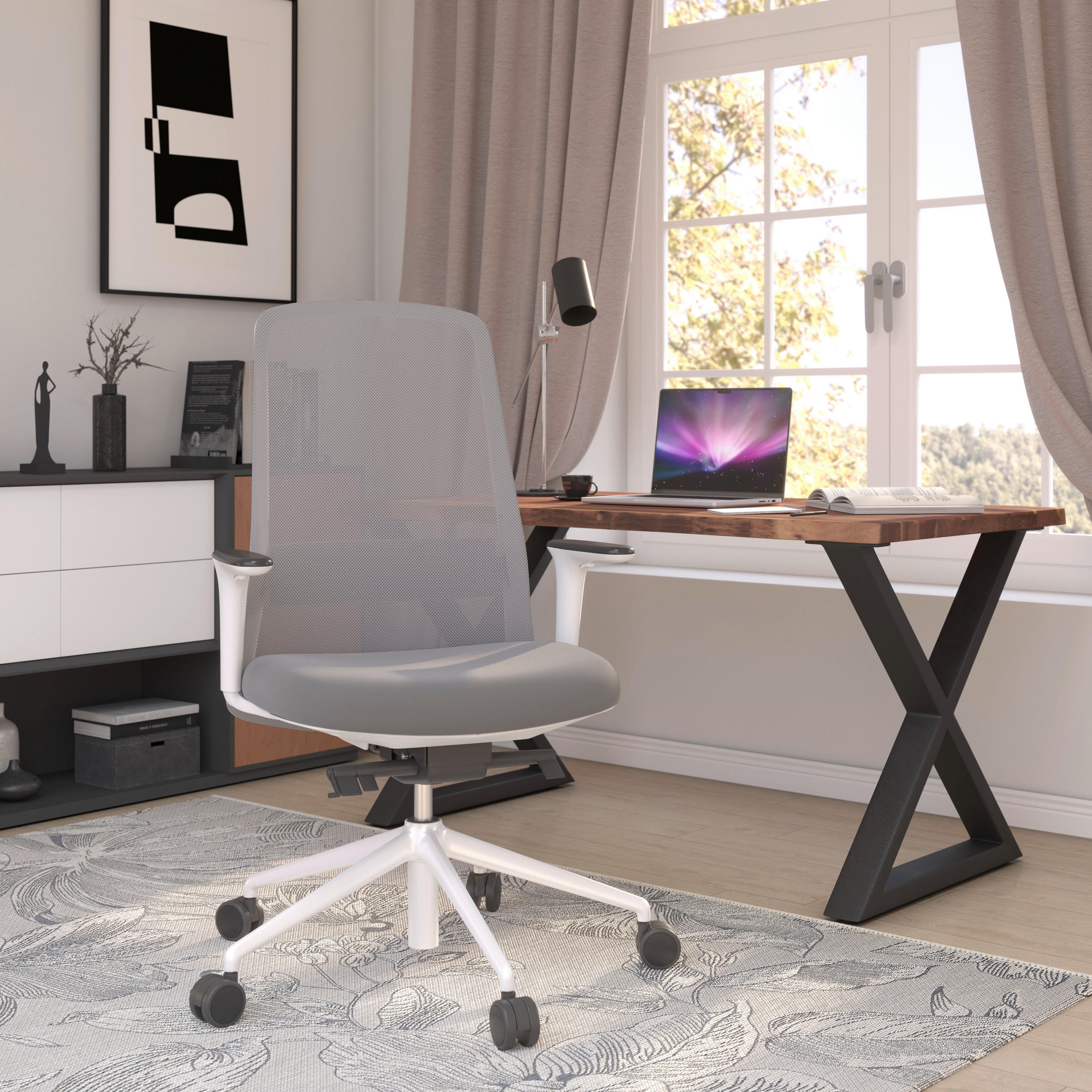 DREHSTUHL Lederlook Grau, Weiß  - Weiß/Grau, MODERN, Kunststoff/Textil (70/103-115/70cm)