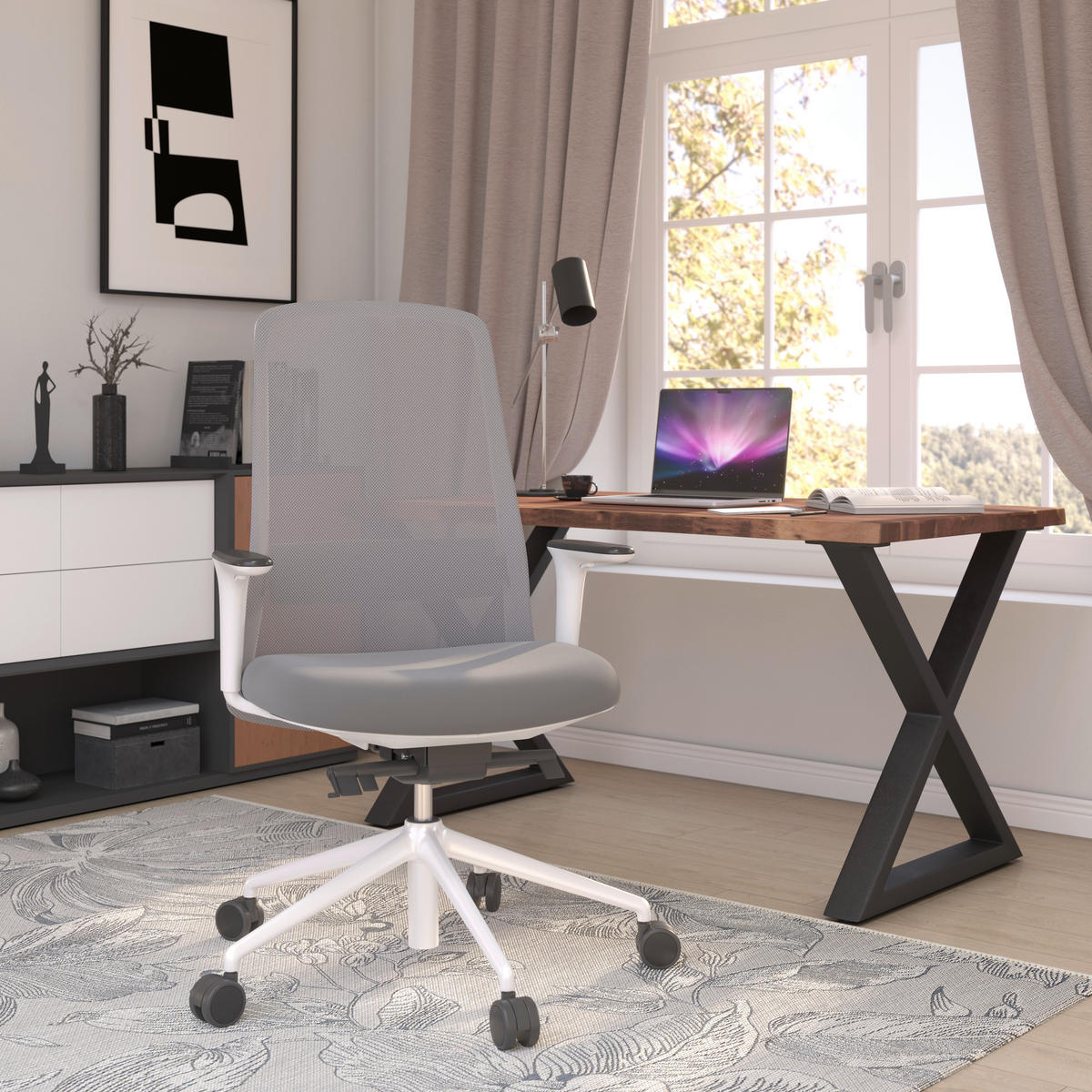 DREHSTUHL Lederlook Grau, Weiß  - Weiß/Grau, MODERN, Kunststoff/Textil (70/103-115/70cm)