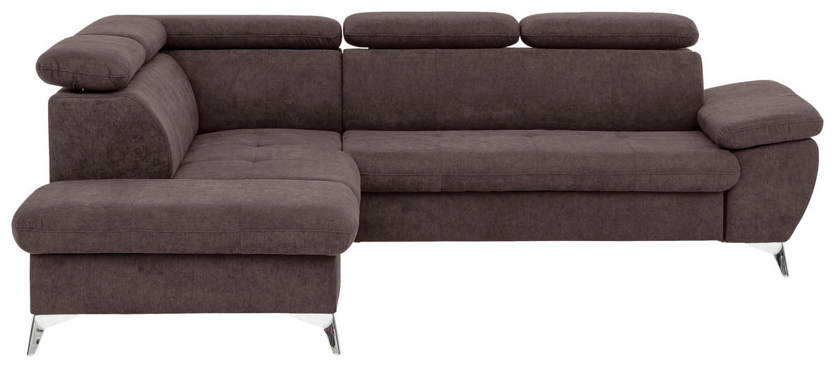 ECKSOFA Dunkelbraun Mikrofaser  - Chromfarben/Dunkelbraun, KONVENTIONELL, Textil/Metall (209/256cm) - Livetastic