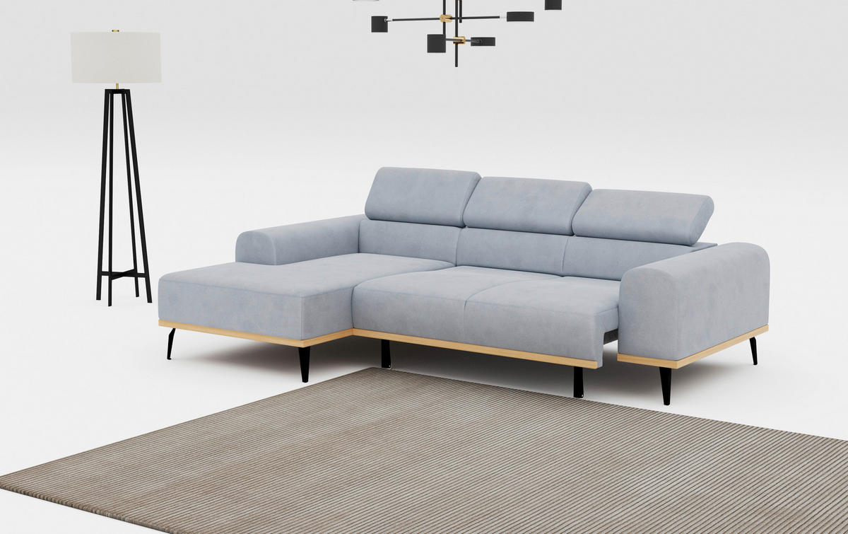 ECKSOFA Hellgrau Mikrofaser  - Hellgrau/Schwarz, KONVENTIONELL, Textil/Metall (157/244cm) - Cotta