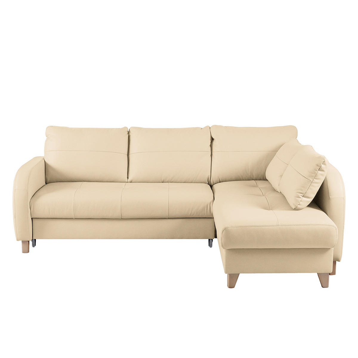 ECKSOFA Lederlook Echtleder Beige  - Beige/Buchefarben, Design, Leder/Holz (227/168cm) - Livetastic