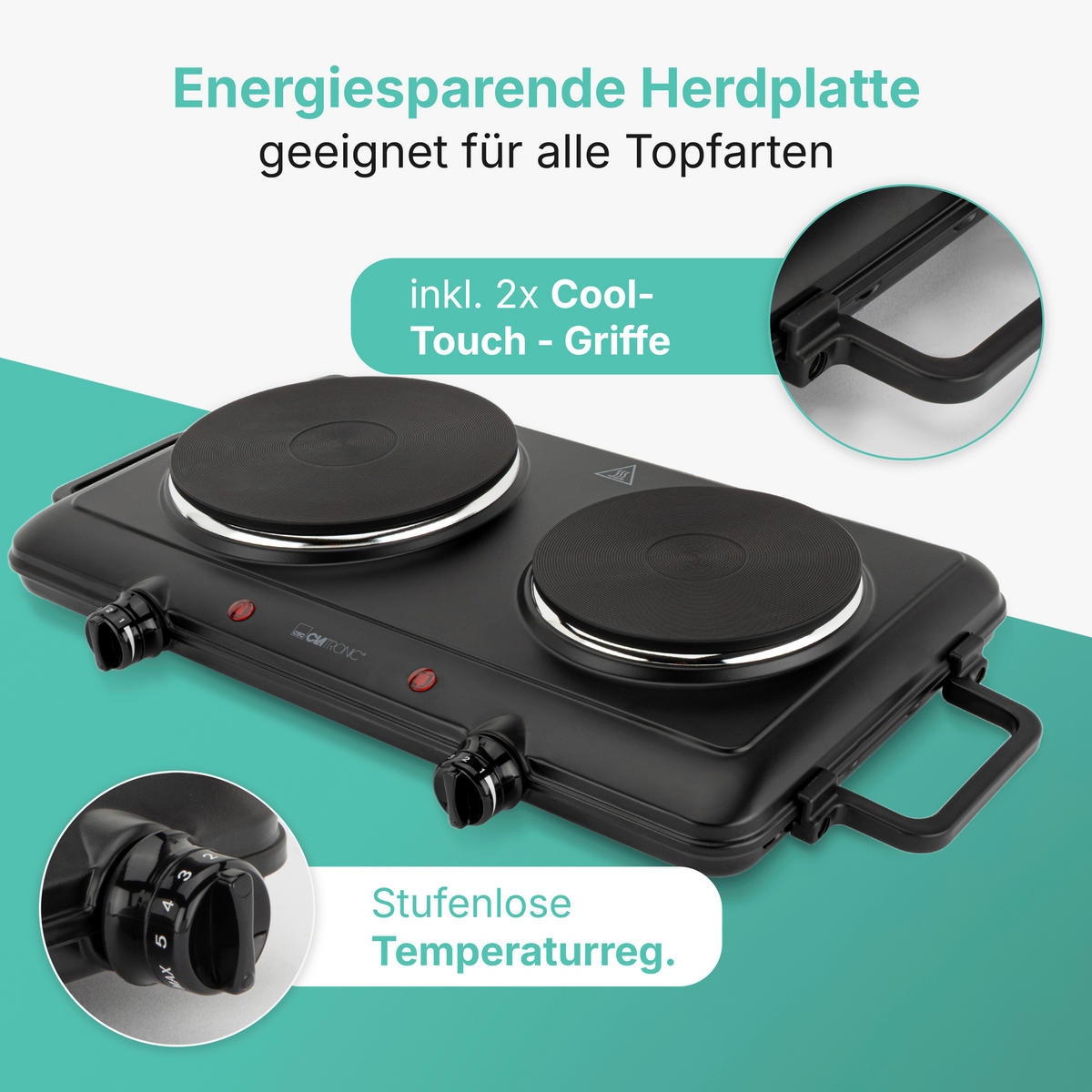 DOPPELKOCHPLATTE  - Schwarz, Trend, Metall (56,0/8,0/28,0cm) - Clatronic