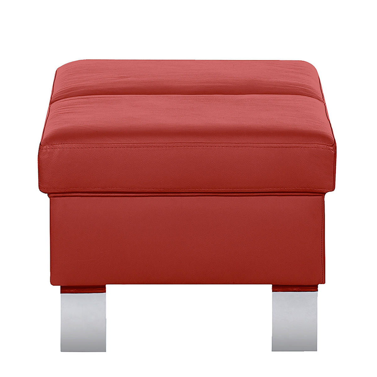 HOCKER in Leder Rot  - Chromfarben/Rot, Design, Leder/Metall (91/44/57cm) - Livetastic