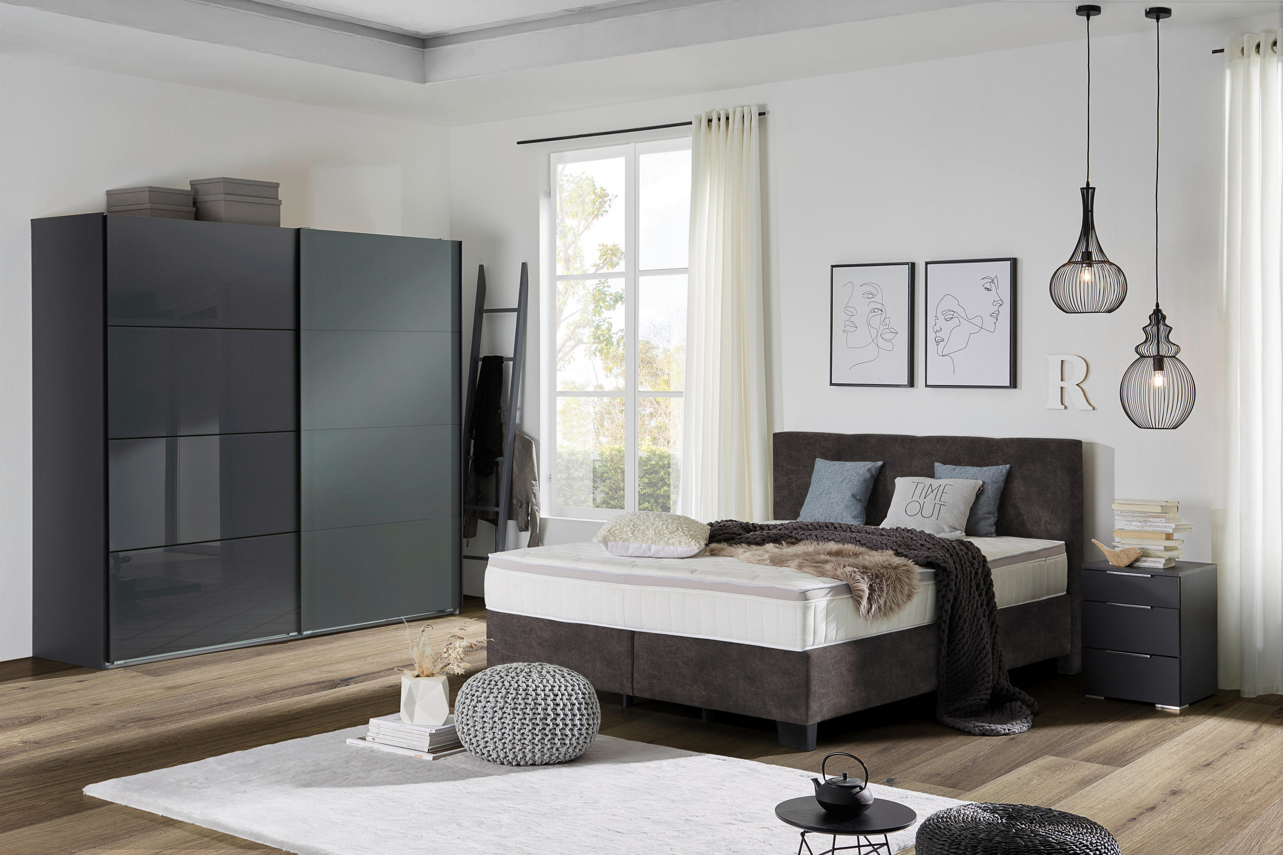 BOXSPRINGBETT 200/200 cm  in Graubraun  - Graubraun/Schwarz, Design, Kunststoff/Textil (200/200cm) - Hom`in