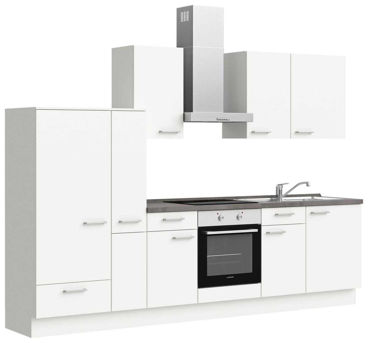 KÜCHENLEERBLOCK 300 cm   in Weiß, Schieferfarben  - Schieferfarben/Edelstahlfarben, MODERN, Holzwerkstoff/Metall (300cm) - Nobilia