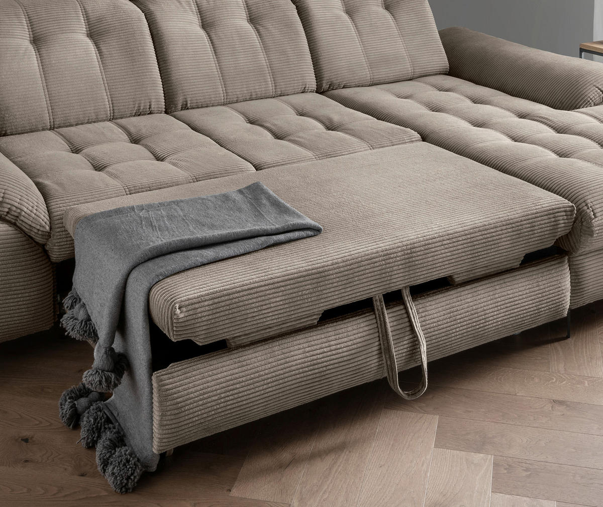 ECKSCHLAFSOFA in Cord Graubraun  - Graubraun/Schwarz, Modern, Textil/Metall (273/189cm) - Livetastic