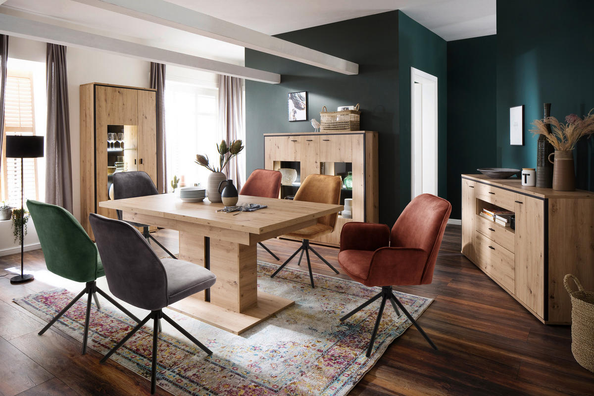 ESSTISCH Anthrazit, Eichefarben rechteckig  ausziehbar  - Eichefarben/Anthrazit, Design, Holzwerkstoff (180-280/100/77cm) - MID.YOU