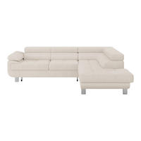 ECKSOFA Perlmutt Drell Bettkasten, Schlaffunktion, Rücken echt, Armteilverstellung, Kopfteilverstellung  - Perlmutt, MODERN, Textil/Metall (270/230cm) - MID.YOU