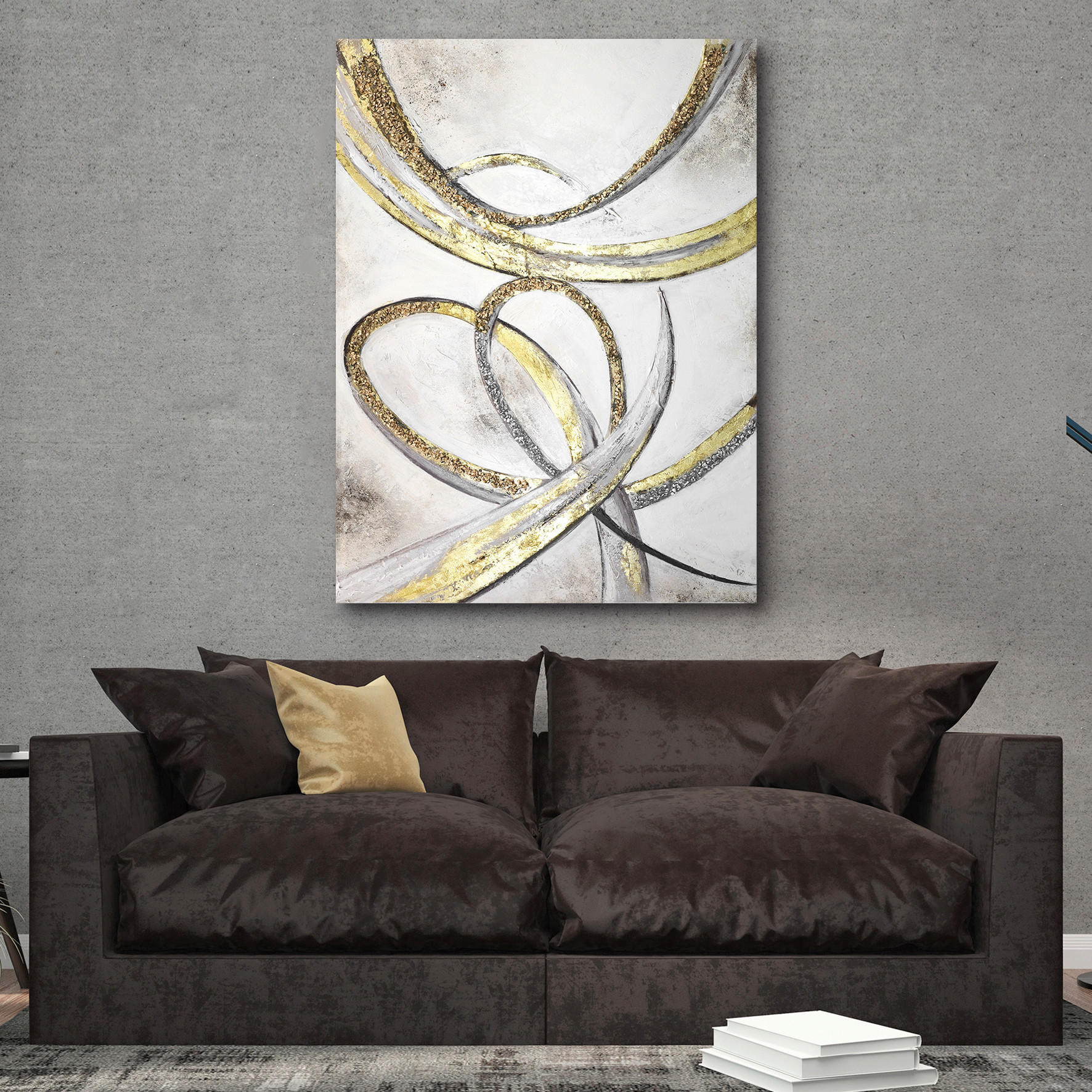 ÖLGEMÄLDE Abstraktes, Strukturen 88/118 cm  - Goldfarben/Grauweiß, LIFESTYLE, Holzwerkstoff/Textil (88/118cm) - Monee