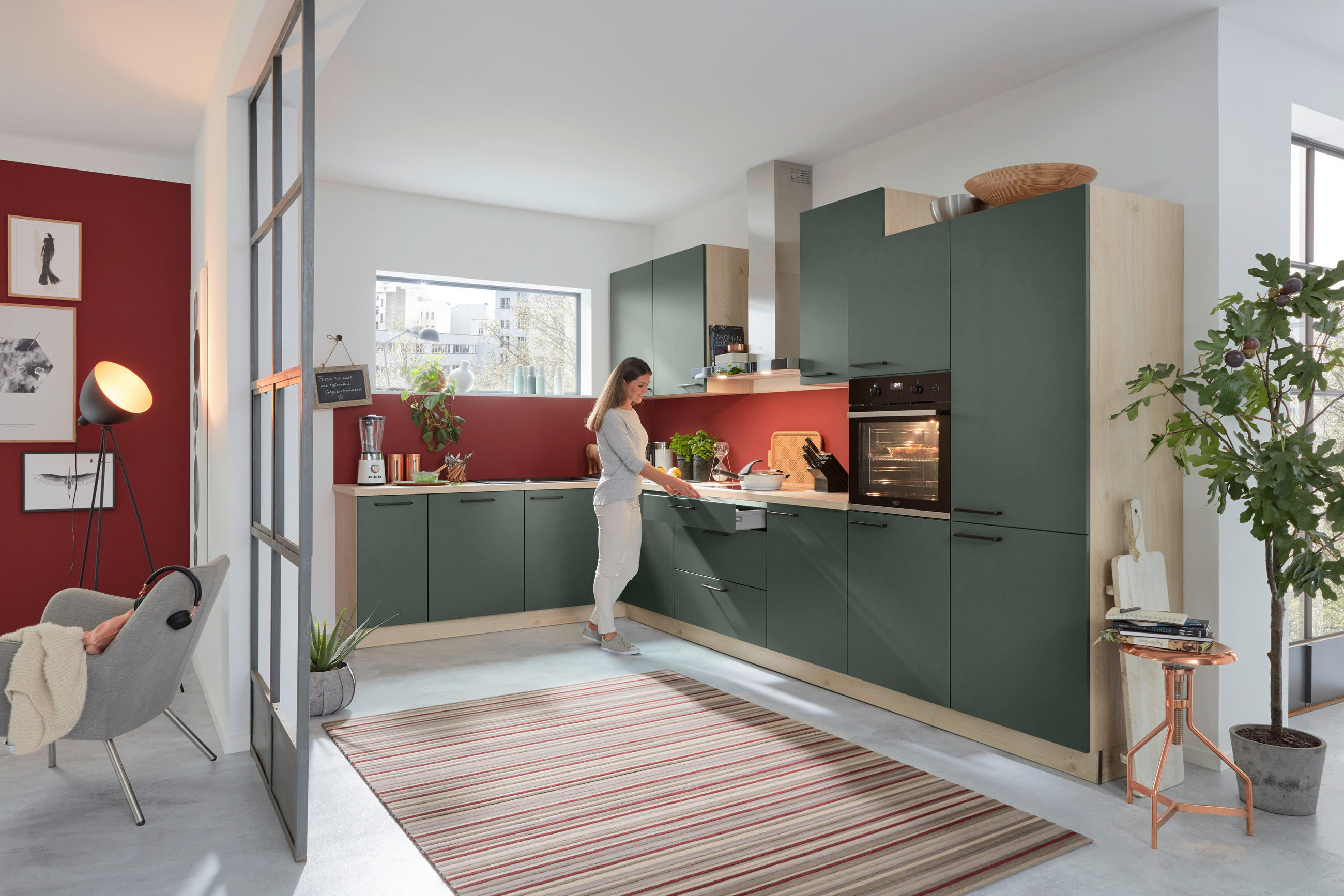 EINBAUKÜCHE MANHATTAN UNI  - Grün, Design, Holzwerkstoff - Nolte Küchen
