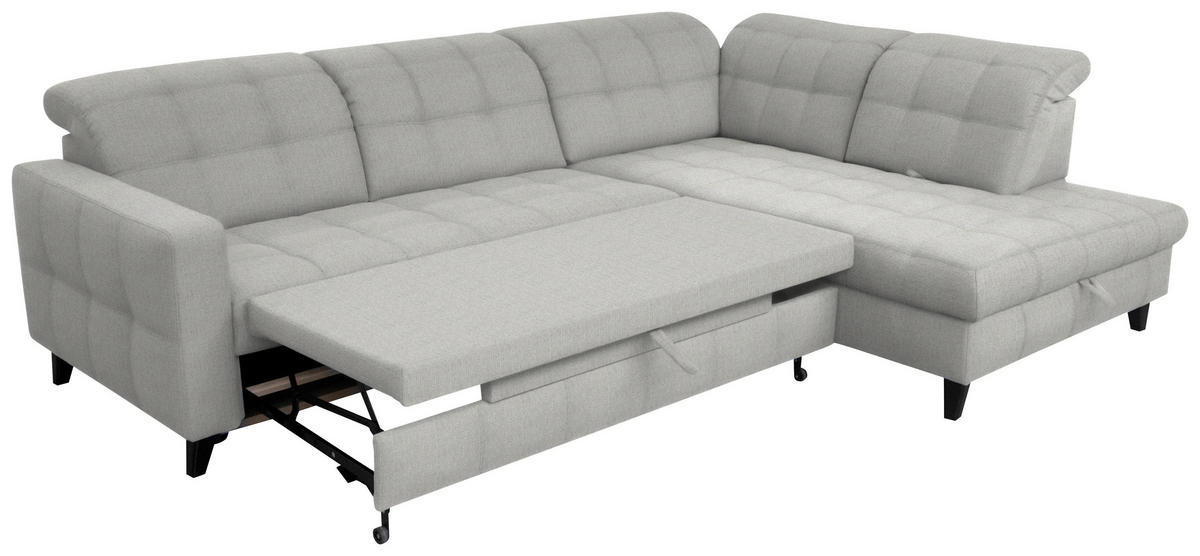 ECKSOFA in Webstoff Hellgrau  297/216 cm  - Hellgrau/Schwarz, Design, Holz/Textil (297/216cm) - Xora