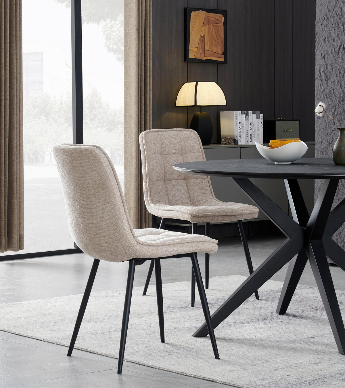 STUHL  in Eisen Leinenoptik Holz, Metall, Textil  - Beige/Schwarz, KONVENTIONELL, Holz/Textil (45/89/58cm) - MID.YOU