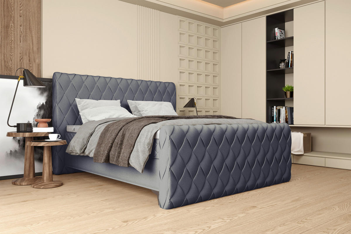 BOXSPRINGBETT 180/200 cm  in Graublau  - Graublau/Schwarz, Design, Textil/Metall (180/200cm) - Boxxx