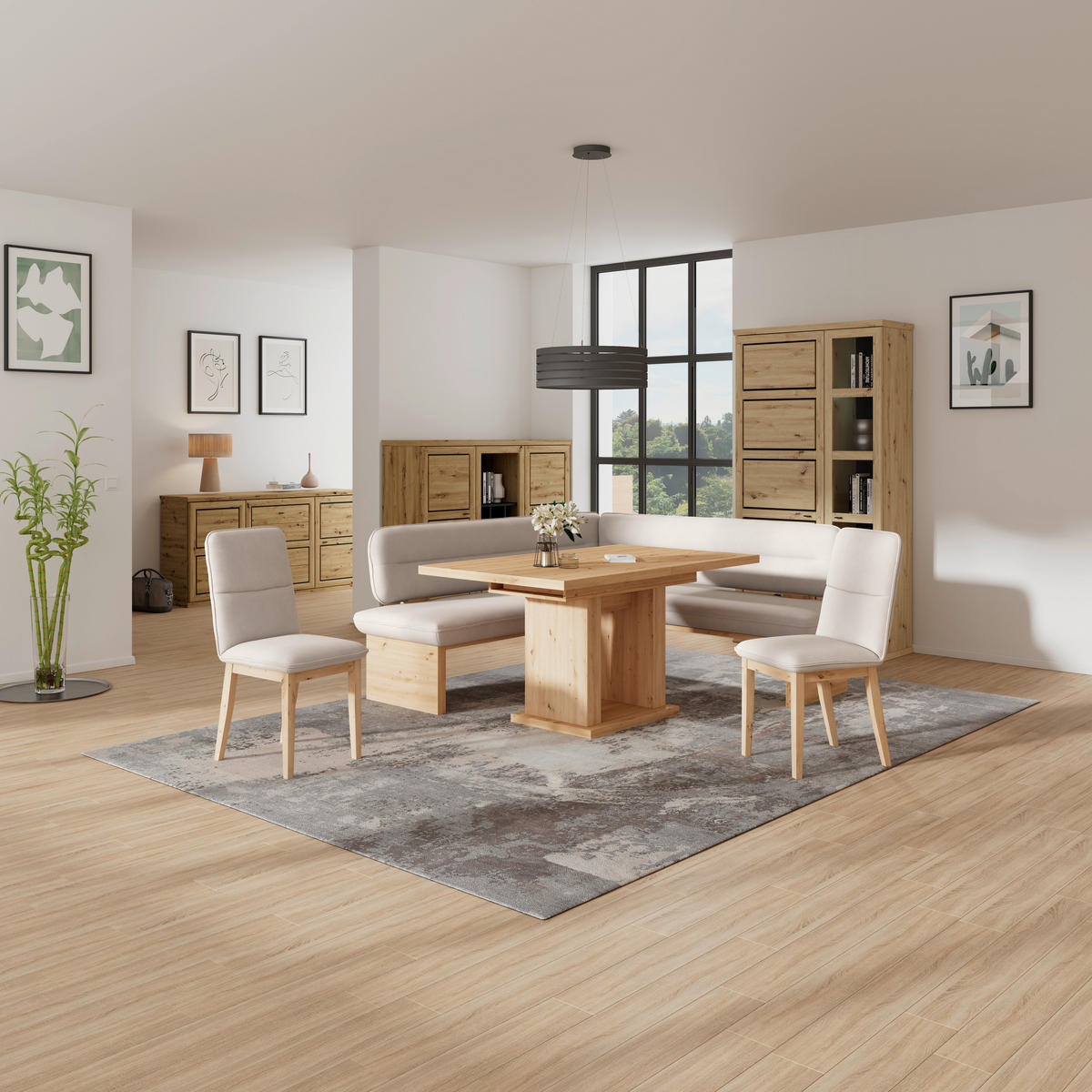 ECKBANK 192/170 cm Webstoff Beige Eiche Sperrholz   - Eichefarben/Beige, KONVENTIONELL, Holz/Textil (192/170cm) - Livetastic