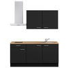 KÜCHENLEERBLOCK 180 cm   in Schwarz, Eichefarben  - Edelstahlfarben/Eichefarben, MODERN, Holzwerkstoff/Metall (180cm) - Nobilia