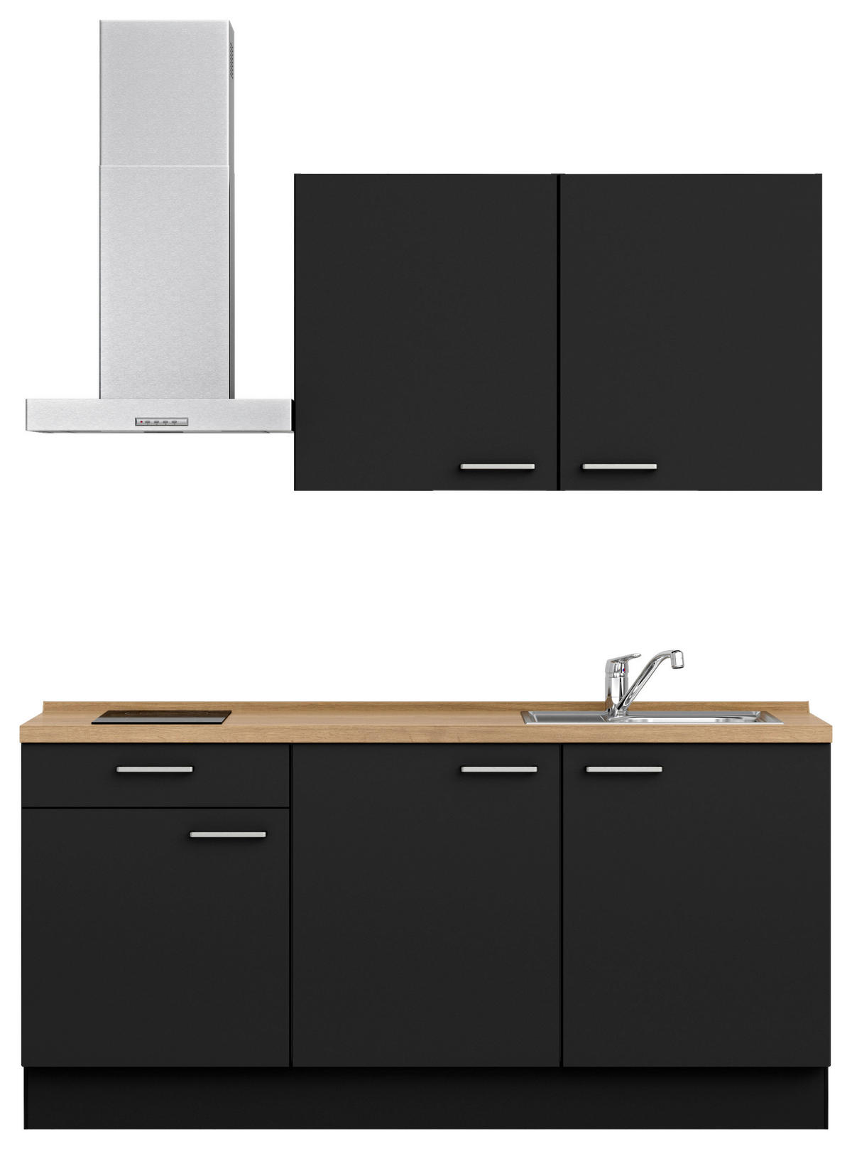 KÜCHENLEERBLOCK 180 cm   in Schwarz, Eichefarben  - Edelstahlfarben/Eichefarben, MODERN, Holzwerkstoff/Metall (180cm) - Nobilia