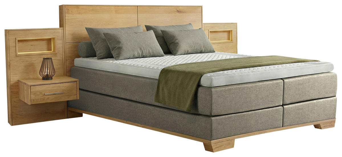 BOXSPRINGBETT 180/200 cm  in Zirbelkieferfarben, Beige  - Zirbelkieferfarben/Beige, Natur, Holz/Textil (180/200cm) - Valnatura