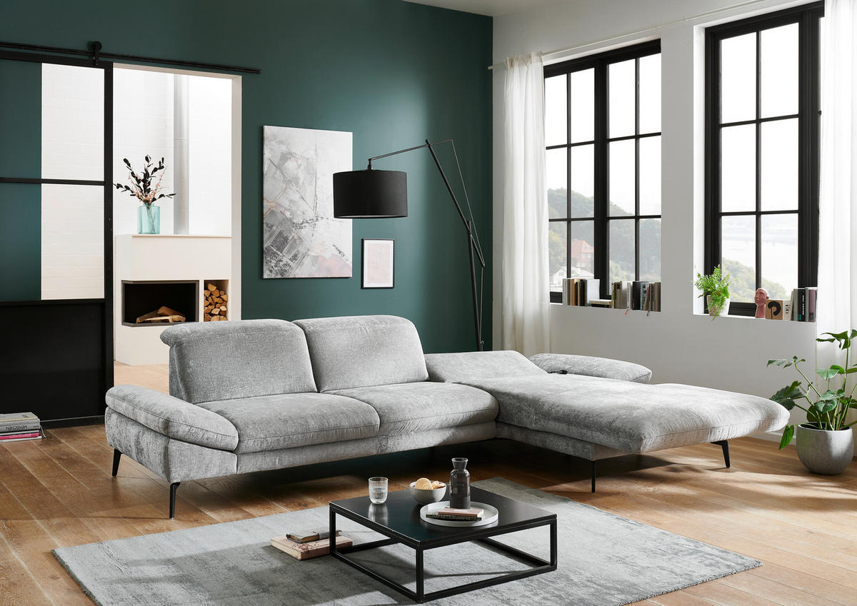 ECKSOFA in Chenille Grau  - Schwarz/Grau, Design, Textil/Metall (188/319cm) - Beldomo System
