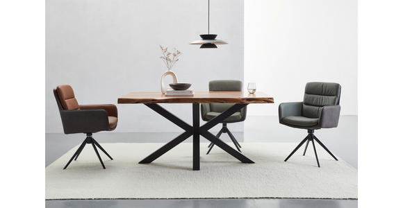 ARMLEHNSTUHL  inklusive Armlehnen, Sitzfläche 180° drehbar, automatische Rückholfunktion Mikrofaser Echtleder  - Anthrazit/Schwarz, Design, Leder/Textil (58/89/67cm) - Xora