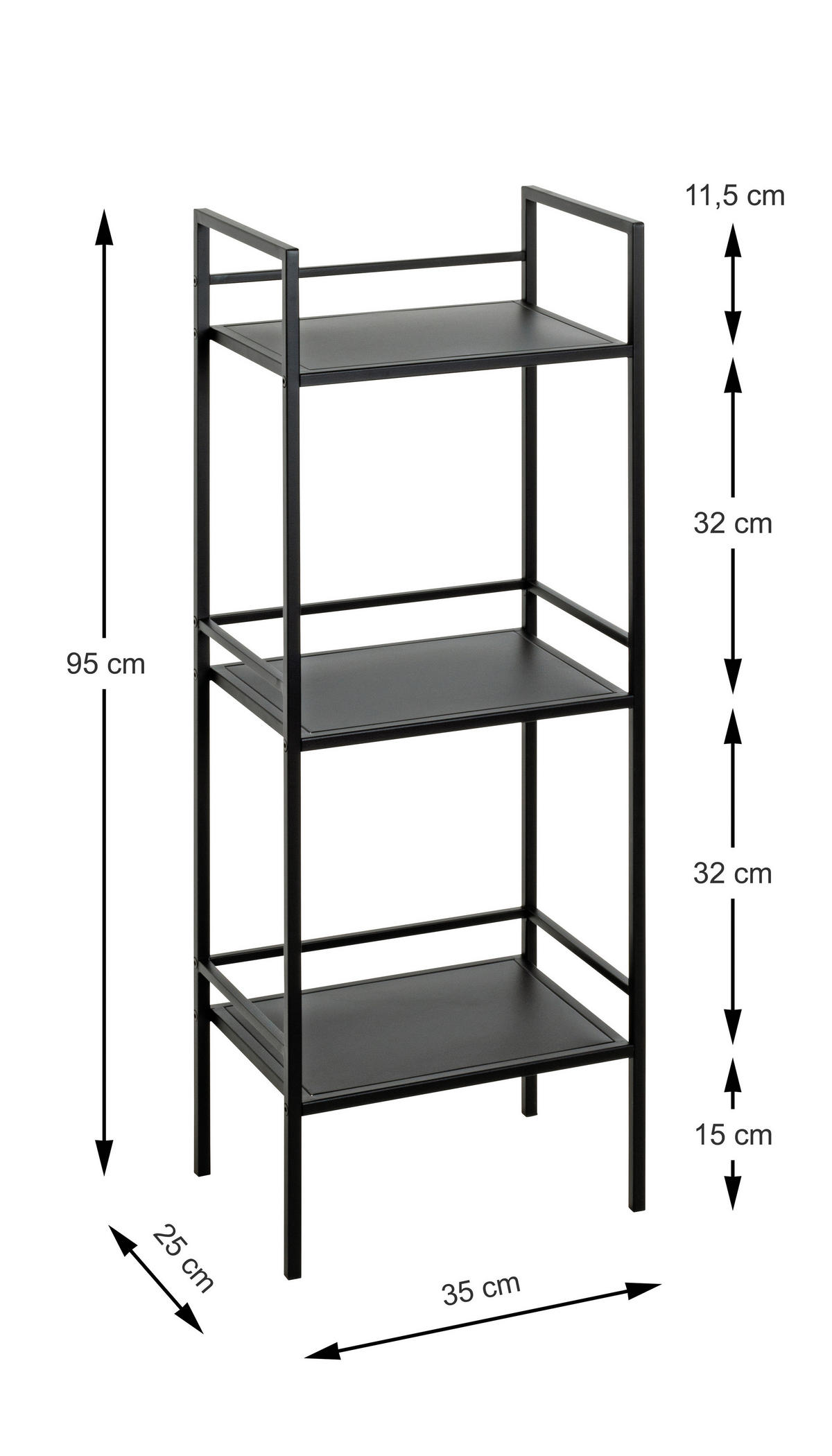 REGÁL, černá, ocel, 35/95/25 cm - černá, Design, kov (35/95/25cm)